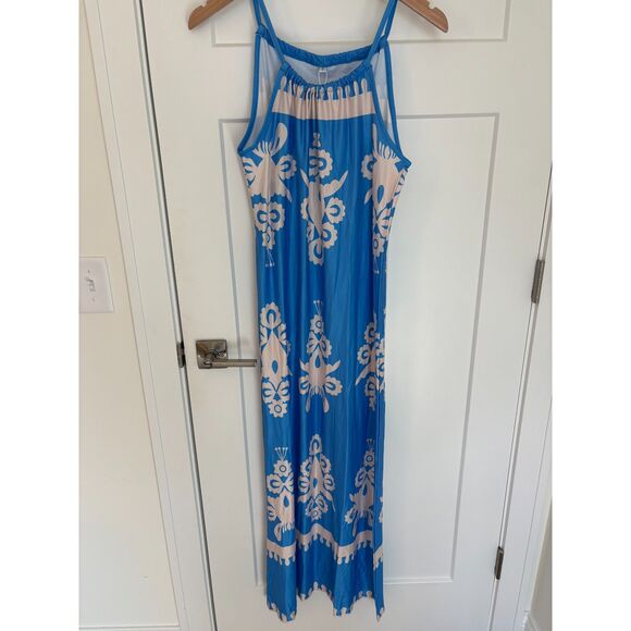 Women’s Blue Floral Halter Maxi Dress Sleeveless Boho Style Size S NWT - Picture 2 of 8